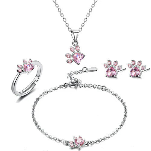 Arbour – 4-Piece Jewelry Set with Paw and Heart Zirconia Details
