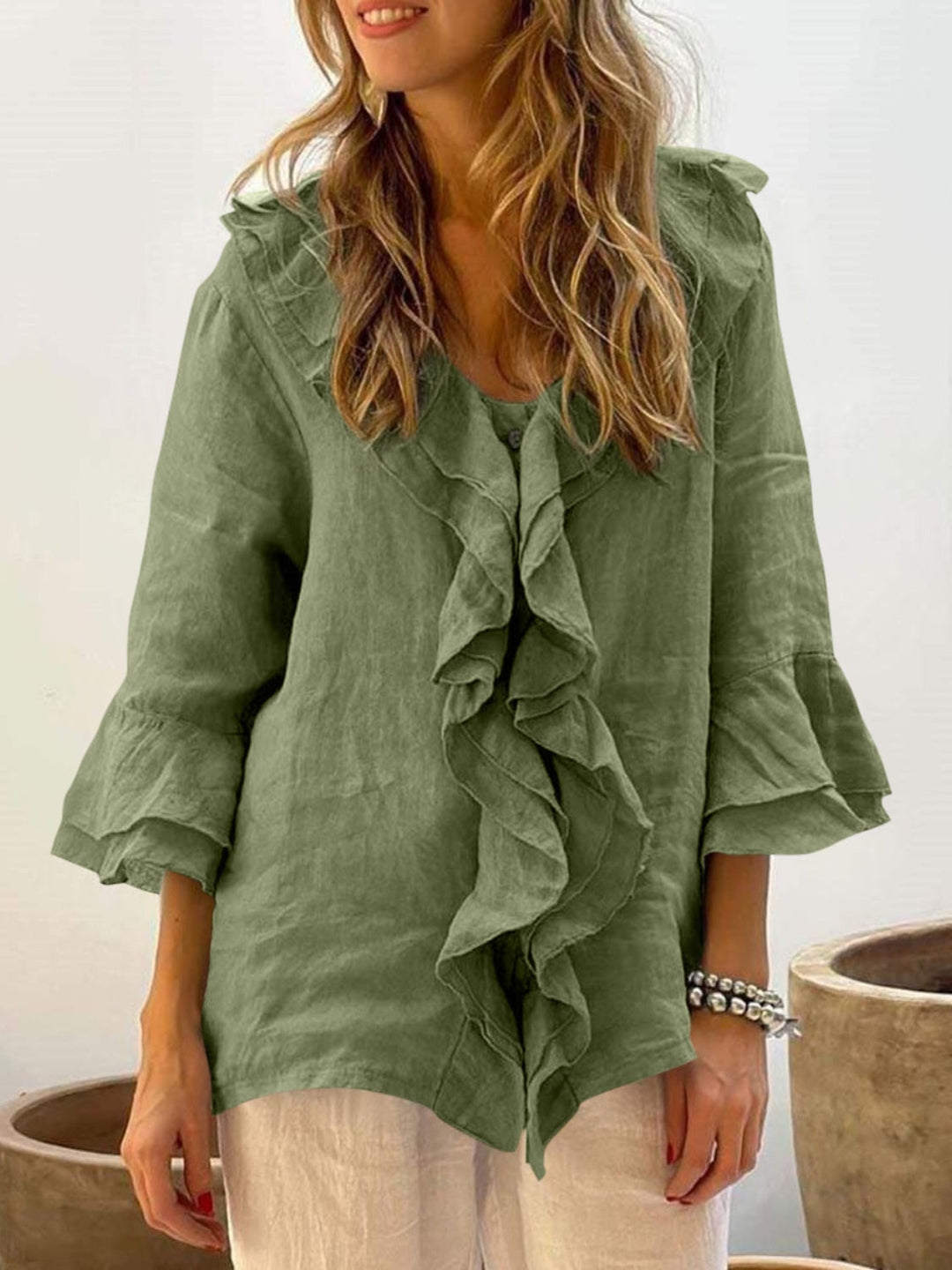 NADINE™ - Top Chic com Manga Sino e Folho
