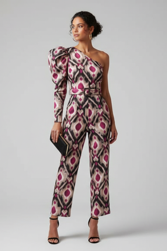 Yllana - Purple Puff One Shoulder Midi Dress