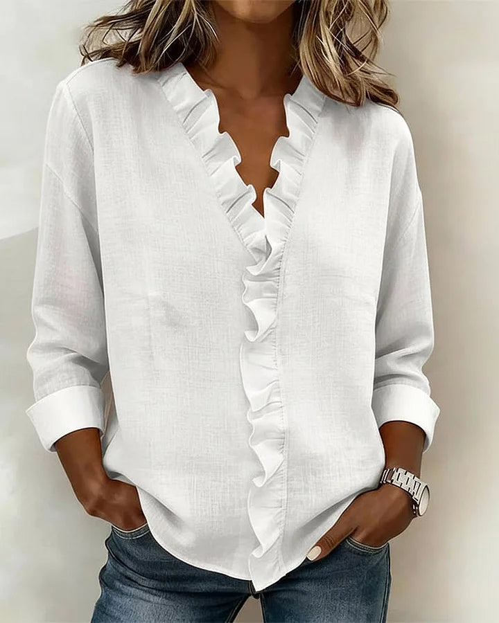 Rachel™ | Blusa com Decote em V e Folhos