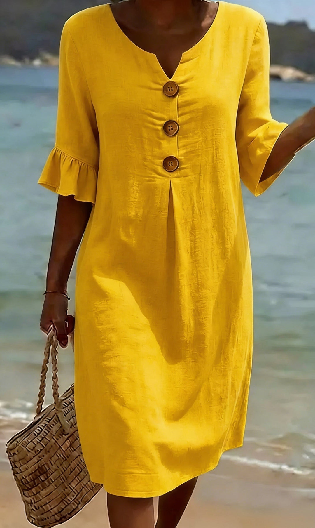 Chloe™ | Vestido de Linho e Algodão com Botões
