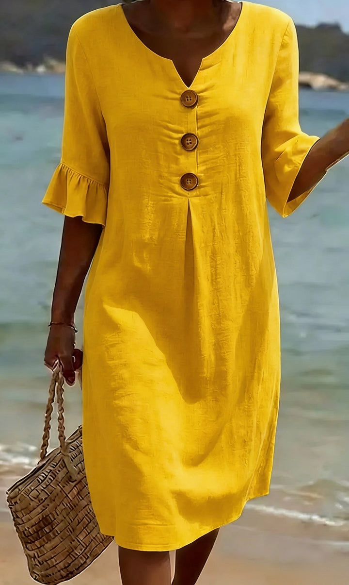 Chloe™ | Vestido de Linho e Algodão com Botões