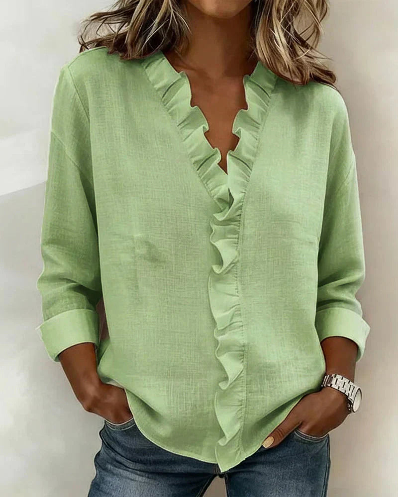 Rachel™ | Blusa com Decote em V e Folhos