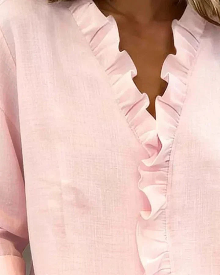 Rachel™ | Blusa com Decote em V e Folhos