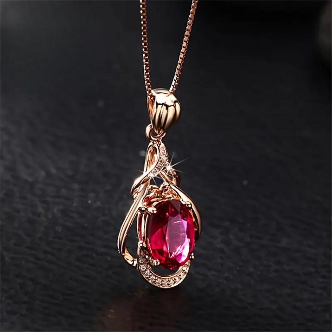 Elegant Red Crystal and Gold Necklace