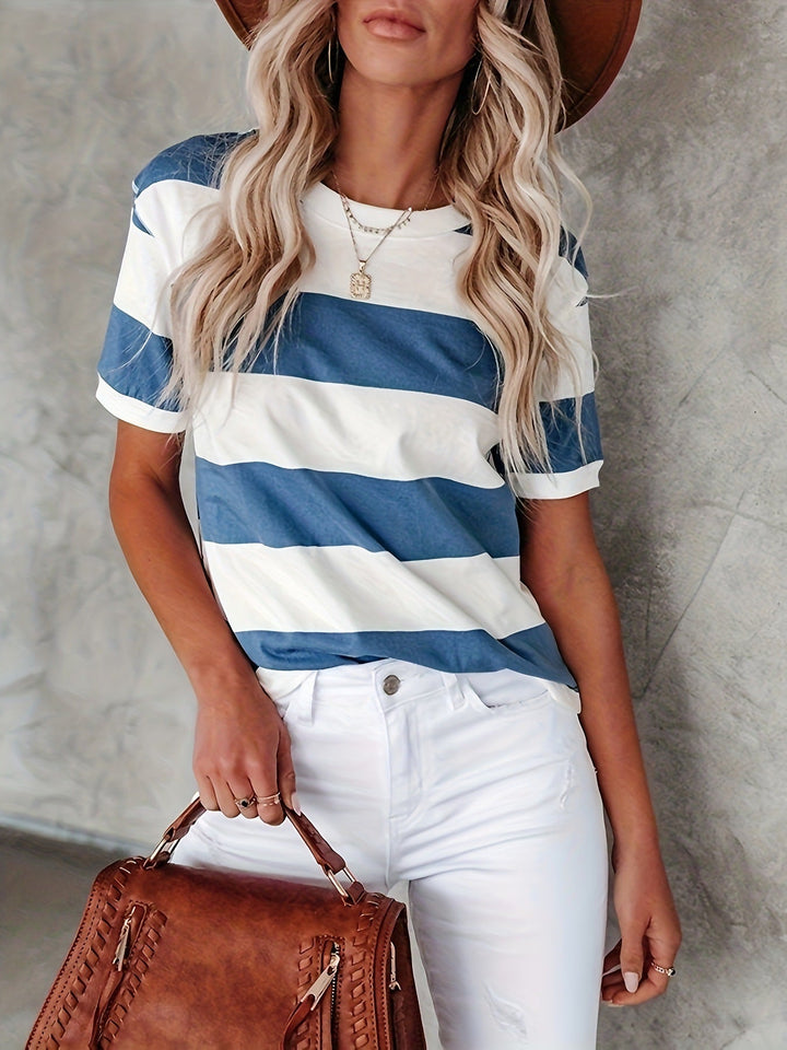 KAELY™ – T-shirt Clássica Descontraída às Riscas