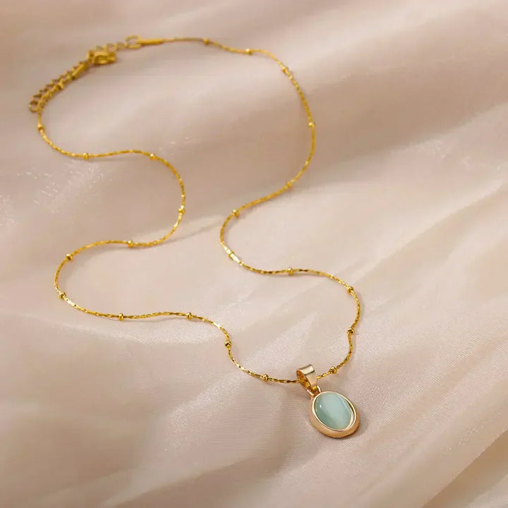 Chic Gold Stainless Steel Opal Water-Drop Pendant Necklace