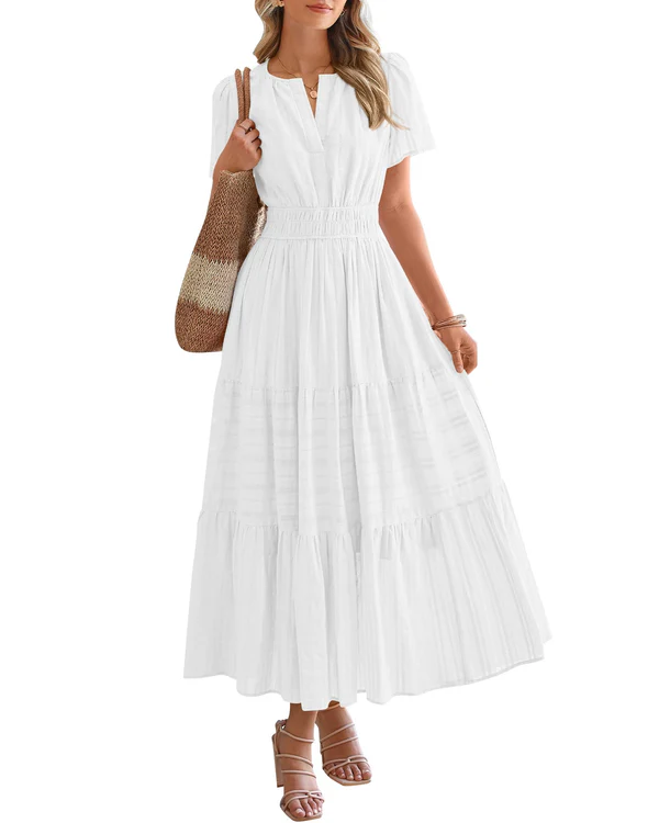 Elara™ | Vestido Maxi A-Line Boho com Decote em V e Caimento Fluido