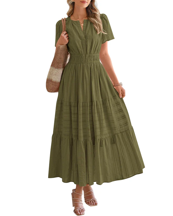 Elara™ | Vestido Maxi A-Line Boho com Decote em V e Caimento Fluido