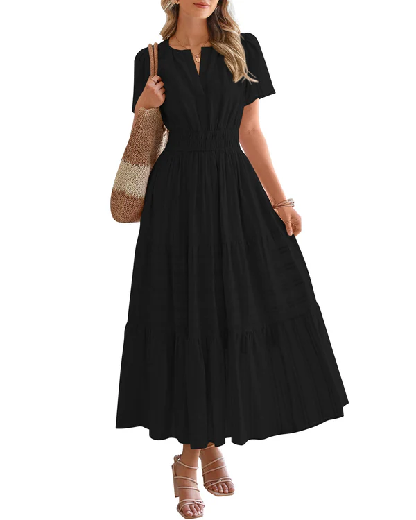 Elara™ | Vestido Maxi A-Line Boho com Decote em V e Caimento Fluido