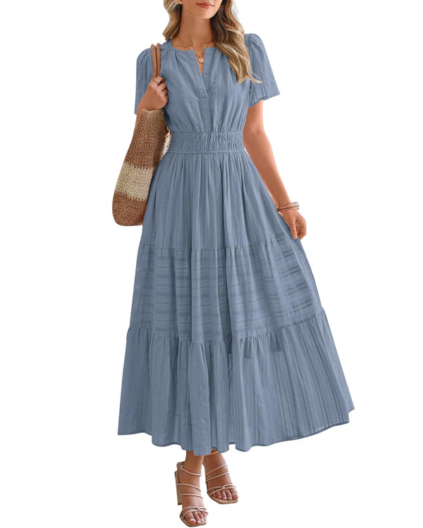 Elara™ | Vestido Maxi A-Line Boho com Decote em V e Caimento Fluido