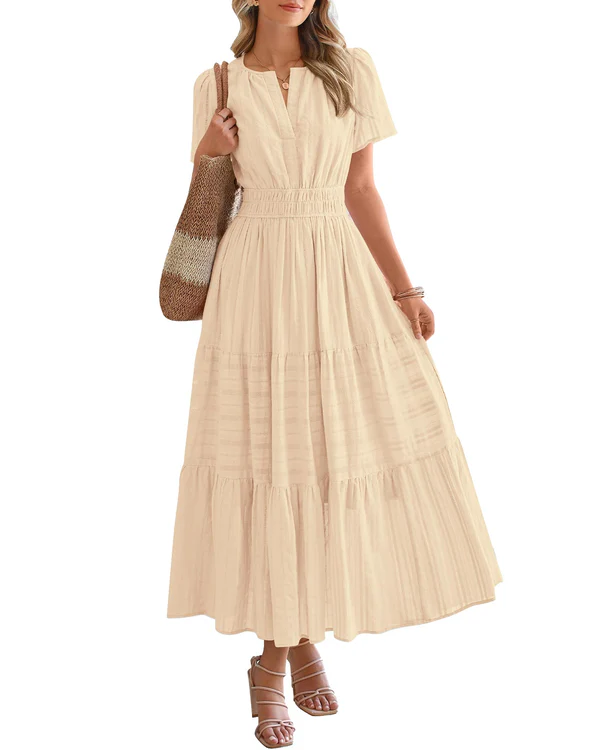 Elara™ | Vestido Maxi A-Line Boho com Decote em V e Caimento Fluido