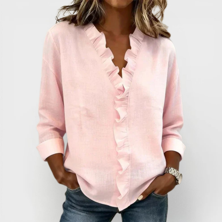 Rachel™ | Blusa com Decote em V e Folhos