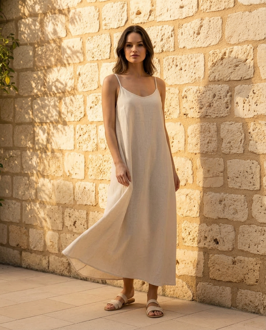 Vestido Maxi de Linho Lavande em tom cru